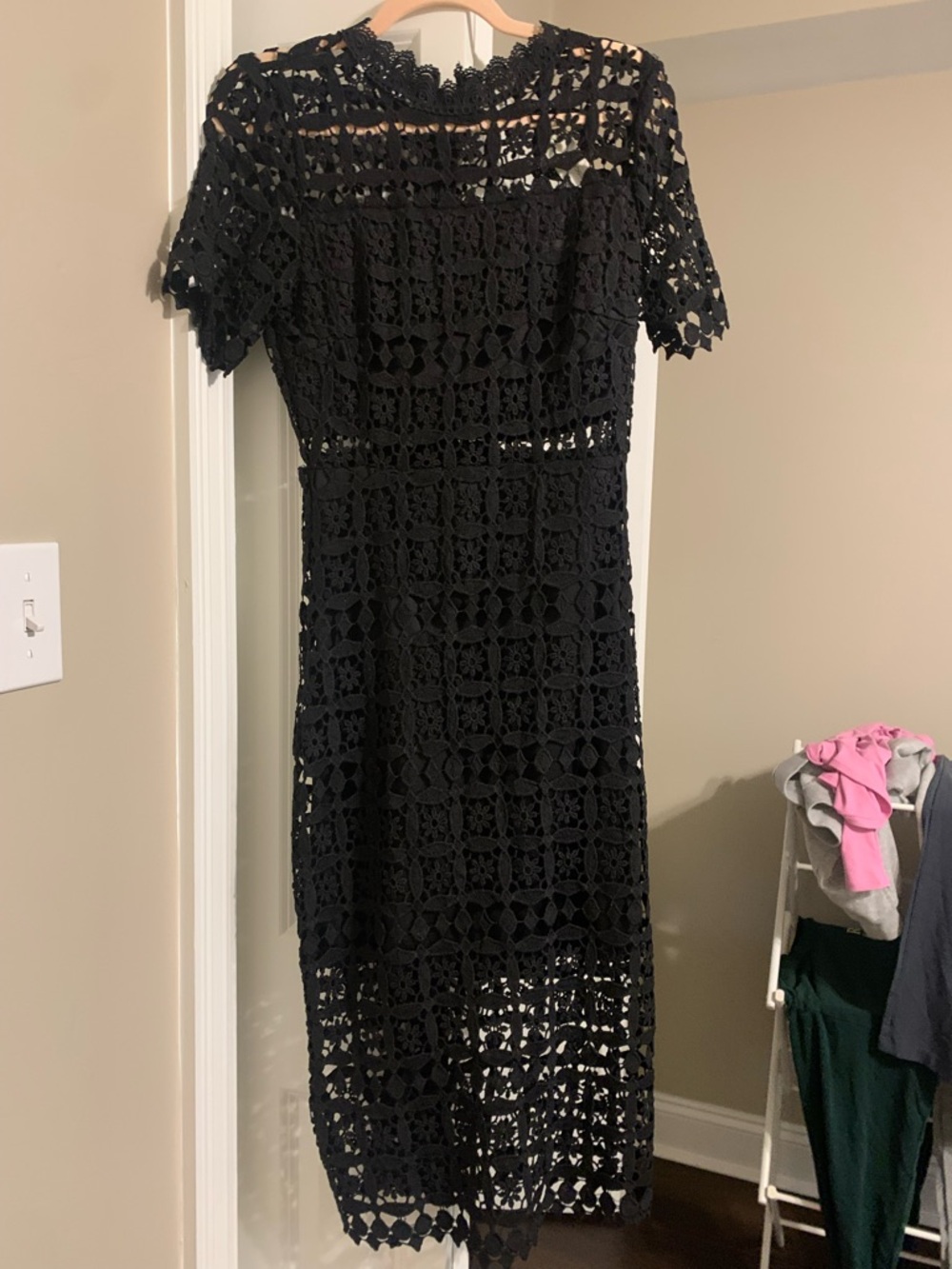 miami Black Crochet Lace Midi Dress